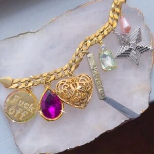 One-of-a-Kind Vintage Statement Charm Bracelet | Gold Chain + Mixed Charms | 7”